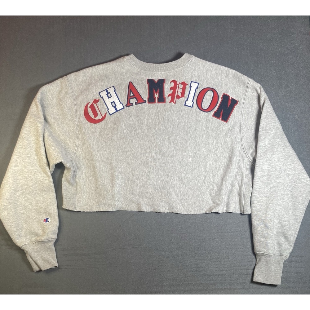 Champion Gray Reverse Weave Old English Script Cropped Sweatshirt XL